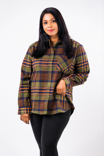 Women's oversized  plaid cotton shirt