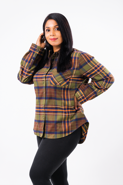 Women's oversized  plaid cotton shirt